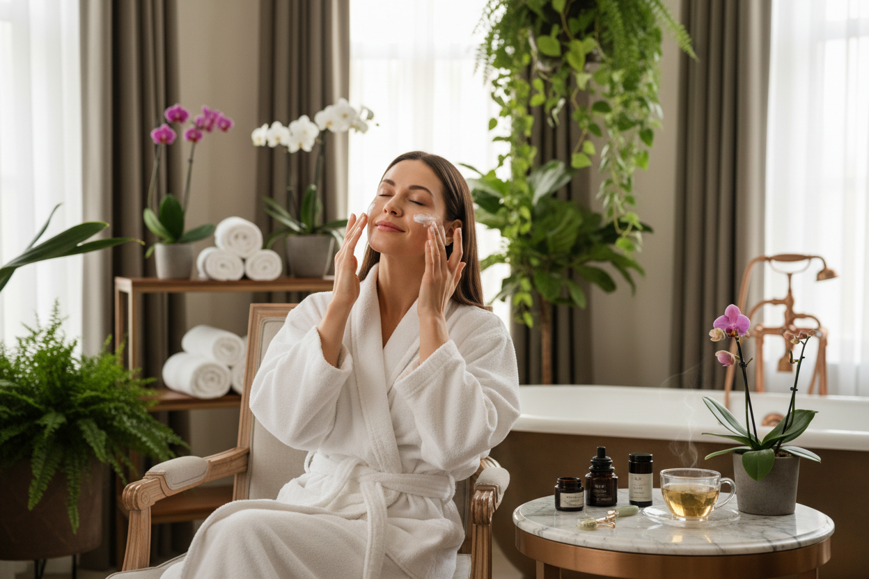 Woman enjoying spa self-care